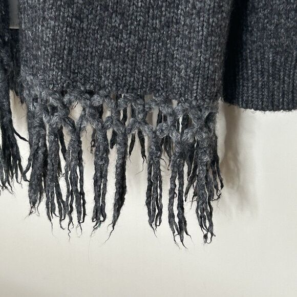 Joie Sweater Size M/L Black Wool Alpaca Blend Open Front Cardigan Fringe Long - Picture 3 of 6